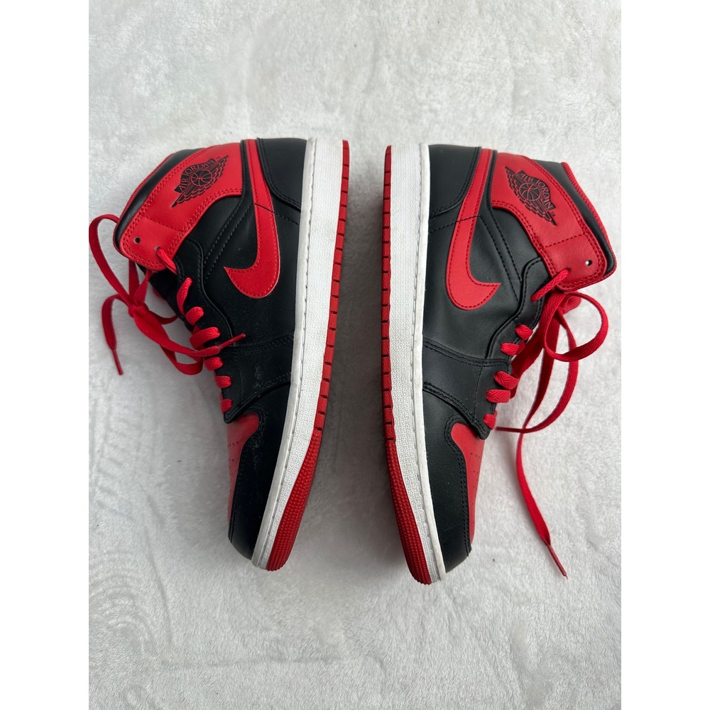 Nike‎ Air Jordan 1 Mid Bred Black Red Basketball Sneakers Men's Size 10 - Picture 7 of 9